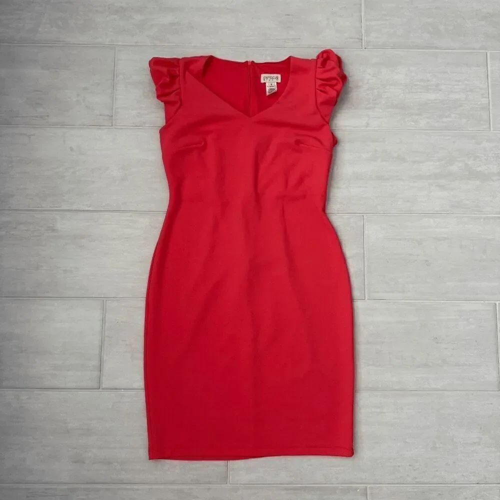 Enfocus Sheath Dress Ruffle Pink Sleeveless Mini 8 V Neck Bold Zip Closure